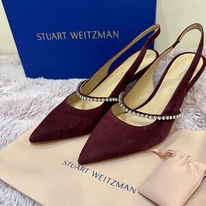 Stuart Weitzman Brown Heels with Pearl Strap